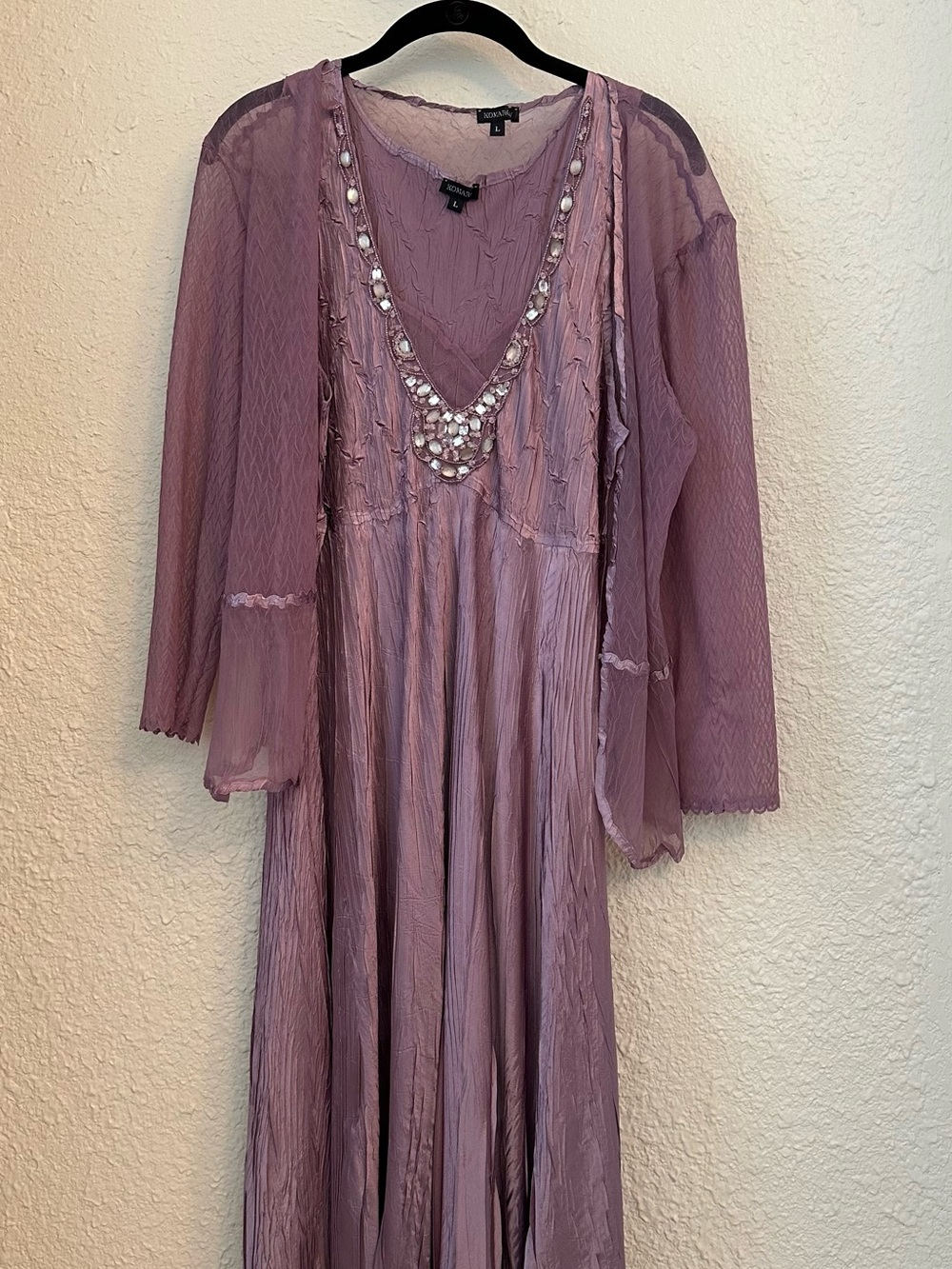 Komarov Lavender Midi Dress with Beaded V-Neck